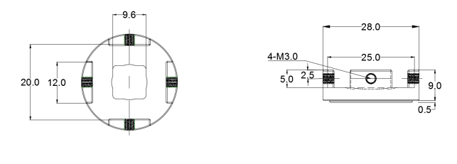 ACI-W高精密扭力測試儀轉接器連接插座尺寸圖